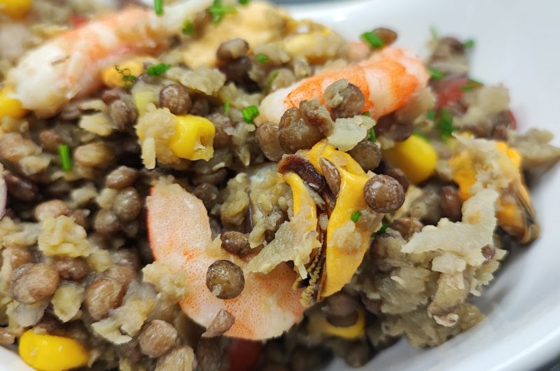 Trio de Lentilles et son Duo de Crevettes et de Moules