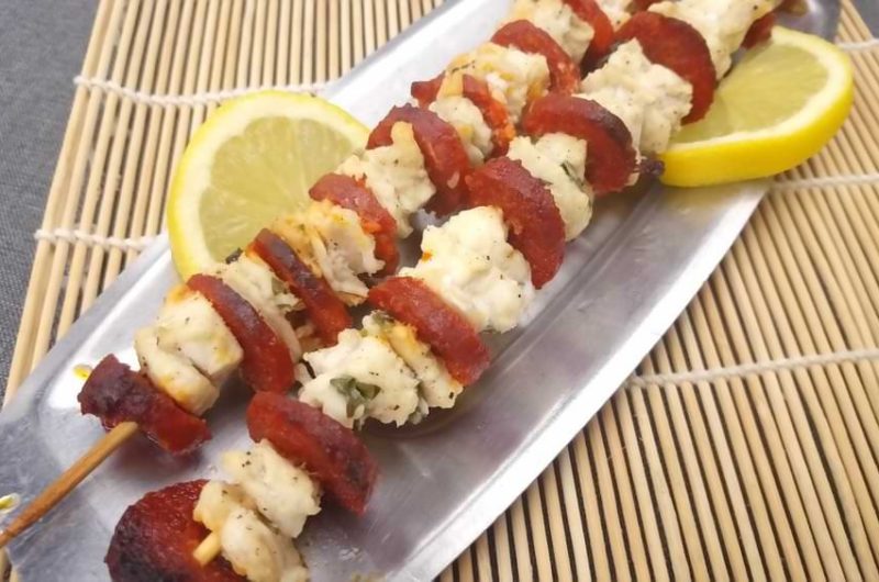 Brochettes de Loup de mer au Chorizo